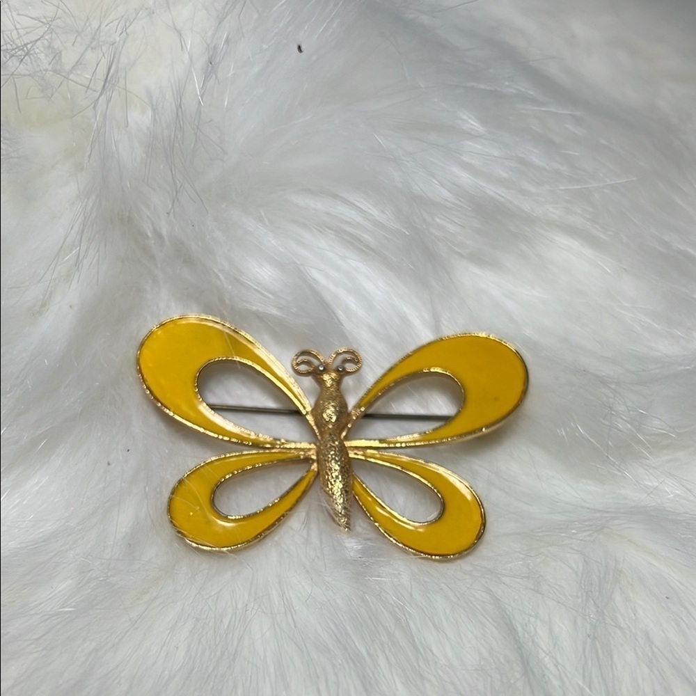 Vintage Gold and Yellow Butterfly Brooch